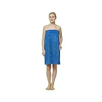 drap de bain, serviette de bain, paréo, sarong ou kilt de sauna - pour femme - avec attache crochet et boucle autocollante, 100% coton Éponge biologique, bleu roi, l/xl