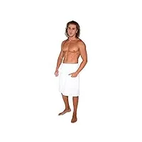 arus drap de bain, serviette de bain, homme, avec attache crochet et boucle autocollante, 100% coton, couleur : blanc, taille: l/xl