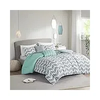 intelligent design parure de lit moderne toutes saisons aux couleurs vives avec taie d'oreiller assortie, oreiller décoratif, polyester, bleu sarcelle, lit double/queen size