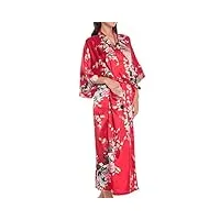 femmes kimono peignoir pyjama longue imprimé paon elégante - robe de nuit de bain de chambre soie artificielle - rouge - taille l