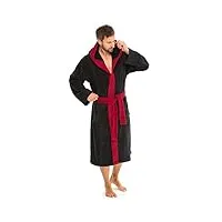 aqua-textil sylt peignoir de bain capuche de deux couleurs longue poches appliquées surpiqúre femme homme unisexe pur coton m noir/bordeaux