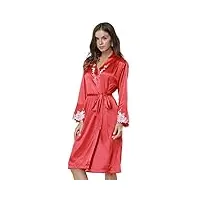femme peignoir en satin,floral brodé soie vêtements de nuit sexy lingerie chemises de nuit robe 2 pièces