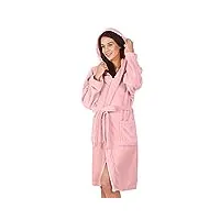 decoking peignoir xs court femme homme unisexe à capuchon robe de chambre micro-fibre douillette moelleuse polaire rose pastel robby