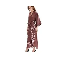 prettystern femme nuisette peignoir de soirée longues chemise de nuit kimono soie robe long - fleur sakura brown l01
