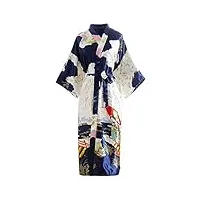 yaomei la mariée demoiselle d'honneur kimono robe femmes, femmes chemises de nuit fleurs de geisha, soyeux robe peignoir en satin pyjamas s-2xl (buste: 126cm, pour s à 2xl, bleu)
