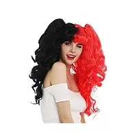 wig me up - sh70103 perruque femmes carnaval halloween cosplay long bouclé couettes amovibles gothique lolita noir rouge moitié