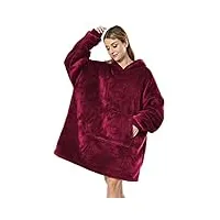 seogva sweat-shirt à capuche sherpa surdimensionné, couverture sweat-shirt à capuche portable ultra douce, chaude et confortable, taille unique pour hommes, femmes, filles, garçons, amis - rouge