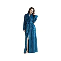 susenstone peignoir femme velours robe de chambre polaire femme chaud Épais long flanelle peignoir de bain homme eponge hiver longue pyjama avec ceintures (xl(eu40), femme-bleu)