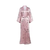 coucoland robe de chambre longue en satin pour femme kimono motif à fleurs peignoir long imprimé pour femme fleurs manteau de nuit pour fille pajama party (style-1-rose)