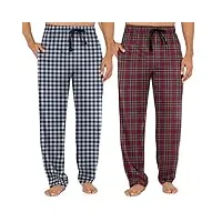 fruit of the loom lot de 2 pantalons de pyjama en tissu large tissé teint en fil bas, plaid bleu/carreaux rouges, l homme