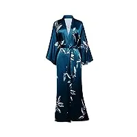 prodesign kimono robe de nuit femme longue robe de chambre motif feuille kimono peignoir long en satin longueur 53"/135cm (vert foncé)