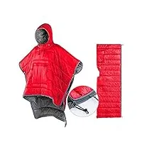poncho à capuche matelassé et chaud - couverture thermique coupe-vent - sac de couchage léger pour homme et femme, rouge, taille unique