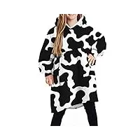 shujin couverture à capuche unisexe surdimensionnée pour enfant en flanelle avec manches - plaid sherpa - pour garçons et filles, vache, taille unique