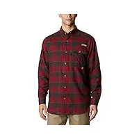 columbia sharptail chemise boutonnée en flanelle pour homme, homme, chemise à bouton bas, 1736641, plaid jaspe rouge, m