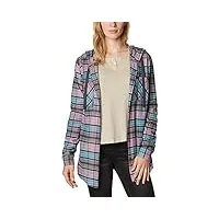 columbia women's plus size anytime stretch hooded long sleeve shirt, winter mauve multi plaid, 1x
