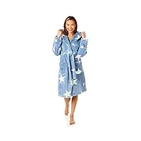 light & shade pretty woman pwc6800 peignoir à capuche ultra-doux pour dames avec motif étoilé en tissu gaufré, bleu, l/xl