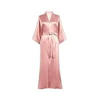 prodesign kimono robe de chambre longue en satin pour femme peignoir femme satin couleur unie - taille unique (rose clair)