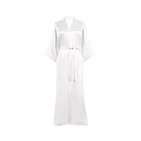 prodesign kimono robe de chambre longue en satin pour femme peignoir femme satin couleur unie - taille unique(blanc)