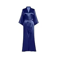 prodesign kimono robe de chambre longue en satin pour femme peignoir femme satin couleur unie - taille unique (bleu foncé)
