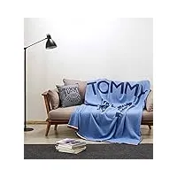 tommy hilfiger plaid chaud 100 % pur coton, 130 x 170 cm, fabriqué en tricot double nacre (miami fioral b1)