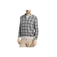 nautica men's sustainably crafted plaid quarter-zip sweater, cliff grey, medium