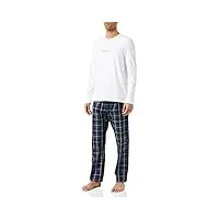 calvin klein l/s pant set ensemble de pijama, white top, field plaid bottom, s (lot de 2) homme