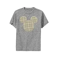disney characters plaid patch mickey boy's performance tee, charcoal heather, small