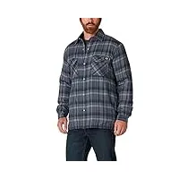 dickies sherpa lined flannel shirt jacket with hydroshield, dark navy/dark denim plaid, s homme