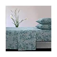 tribeca living katy floral parure de lit en flanelle 170 g/m² avec poche très profonde pour lit double vert