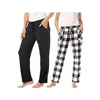 lucky brand women's 2 pack straight leg lounge pant with drawstrings and pockets (simple buffalo plaid/black, x-large)