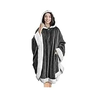 lufish couverture À capuche portable,couverture de poncho avec molleton doux en sherpa cape en peluche,chaude et portable avec poches cadeaux douillets pour femmes,dark gray