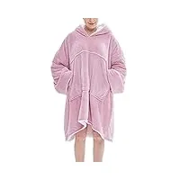 petalum couverture à capuche femme hiver sweat surdimensionné sherpa grande taille douce chaud molleton peluche vêtement détente maison homme adulte (rose)