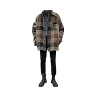 ddsp plaid woolen coat veste décontractée for hommes men streetwear wild long long manteau mens howat (color : coffee lattice, size : xl.)