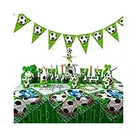 xkun decoration anniversaire thème de football thème de football enfants partie d'anniversaire partie de fête d'anniversaire coupe, plaque et paille sac À butin butin nappe-b:145pcs