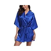 soie kimono robe peignoir femmes soie demoiselle d'honneur robes sexy bleu marine robes satin robe dames robes de chambre (c moyen)