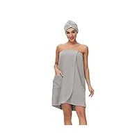 verve jelly serviette de spa avec serviette pour cheveux, serviette de bain pour femme, couverture enveloppante pour douche, super douce et légère, gris, taille xl
