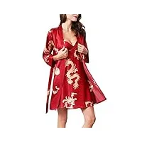 通用 hommes femmes peignoir short ensemble pyjama robe de nuit robe robe satin kimono peignoir vêtements de nuit robe de maison,red 02,4xl