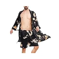 通用 hommes femmes peignoir short ensemble pyjama robe de nuit robe robe satin kimono peignoir vêtements de nuit robe de maison,black 01,5xl