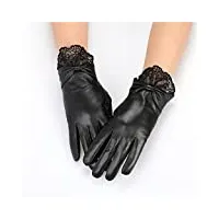 gants en cuir automne-hiver for femmes avec mitaines en dentelle gant de toilette doublé polaire confortable et léger (color : black, size : one size)