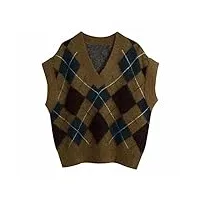 mesdames v neck diamond plaid casual knit vest sweater ladies vest pullover (color : a, size : l code) (al)