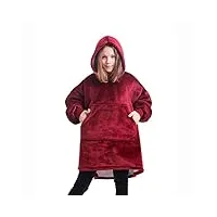 aftwo couverture à capuche pour enfants, surdimensionne de sweats à capuche chaud et confortable, pour filles et garçons (rouge foncé)