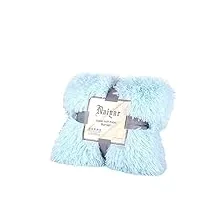 hihelo couverture super douce et chaude en fourrure moelleuse à poils longs pour canapé, lit, lit chaud - bleu eau - housse de coussin 45 x 45 cm
