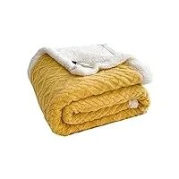 hihelo couverture de lit épaisse pour usage domestique - couverture double face en fausse laine d'agneau - couverture d'hiver chaude - couverture de canapé pour enfants - jaune - 150 x 200 cm