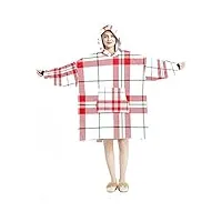 couverture à capuche surdimensionnée rouge et blanc écossais, multicolore, taille unique