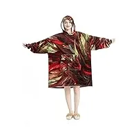 sweat à capuche couverture portable,plume de coq rouge,sweat à capuche surdimensionné, multicolore, taille unique