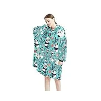 couverture à capuche surdimensionnée et confortable avec motif panda et fleur de bambou pour femme, multicolore, taille unique