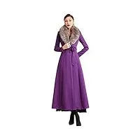 saeohnssty femmes laine manteau automne hiver Élégant Épais détachable argent col plaid laine mélanges manteaux purple fur collar m