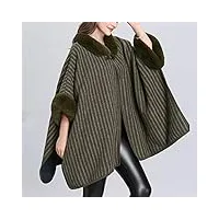 ekayg femmes hiver épais chaud cape plaid poncho faux grand col de fourrure châle grande taille tricot cardigan manteau manteau (vert taille unique)