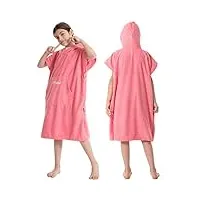 hiturbo poncho de surf en tissu éponge absorbant à séchage rapide pour enfants, couverture à capuche avec poche pour plage, piscine, bain (rose), rose, taille unique
