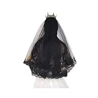 daperci couche unique femmes filles couverture visage noir mariage voile broderie floral dentelle garniture halloween cosplay costume voile de mariée